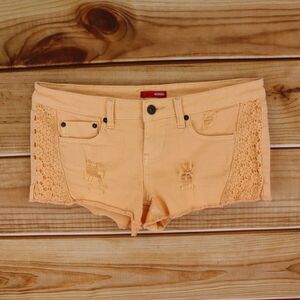 Bongo Jean Shorts Juniors 9 Orange Denim Cotton Lace‎ Accent Distressed Low Rise